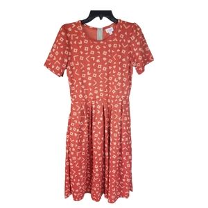 LuLaRoe Pleated Orange Patterned Dress
